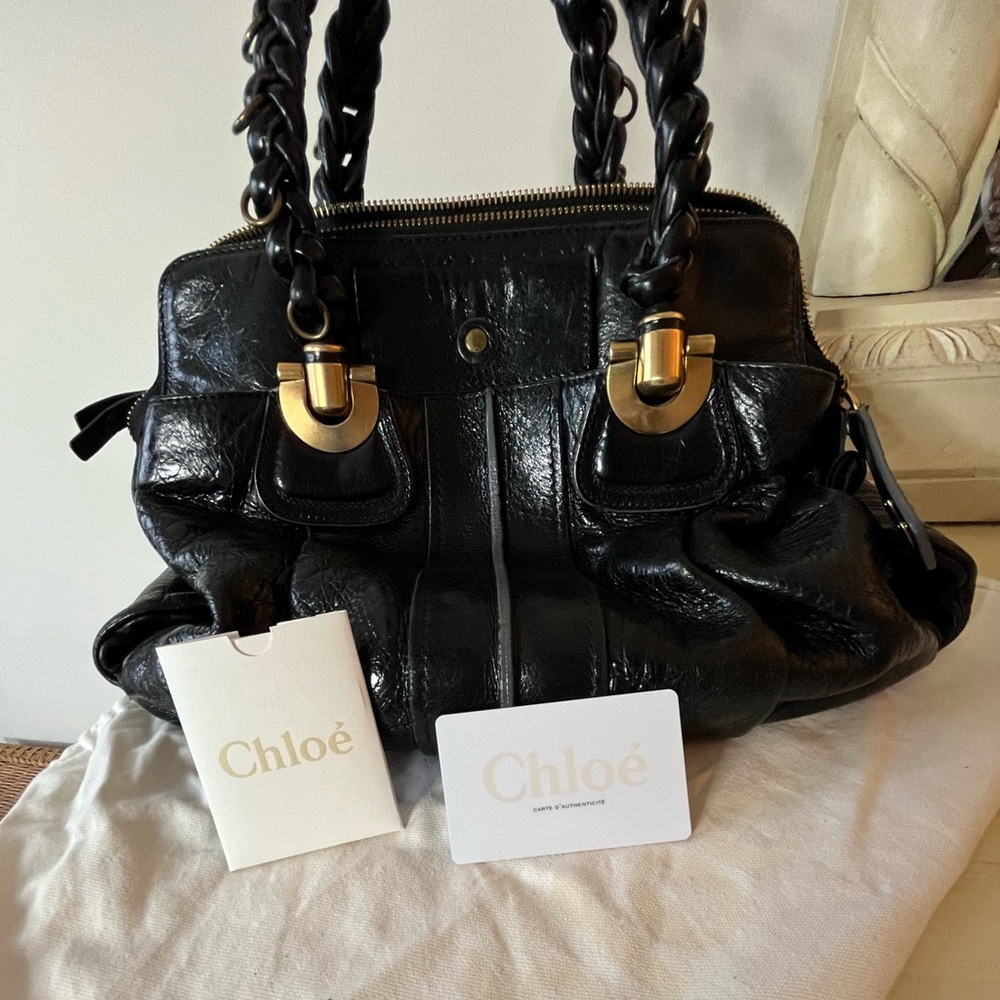 CHLOE Black Leather Large Heloise Satchel Bag with Dustbag